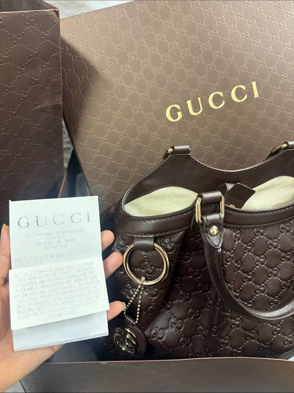 Brand New !  Authentic GUCCI Guccissima Sukey Brown Leather Handbag . - Picture 3 of 4